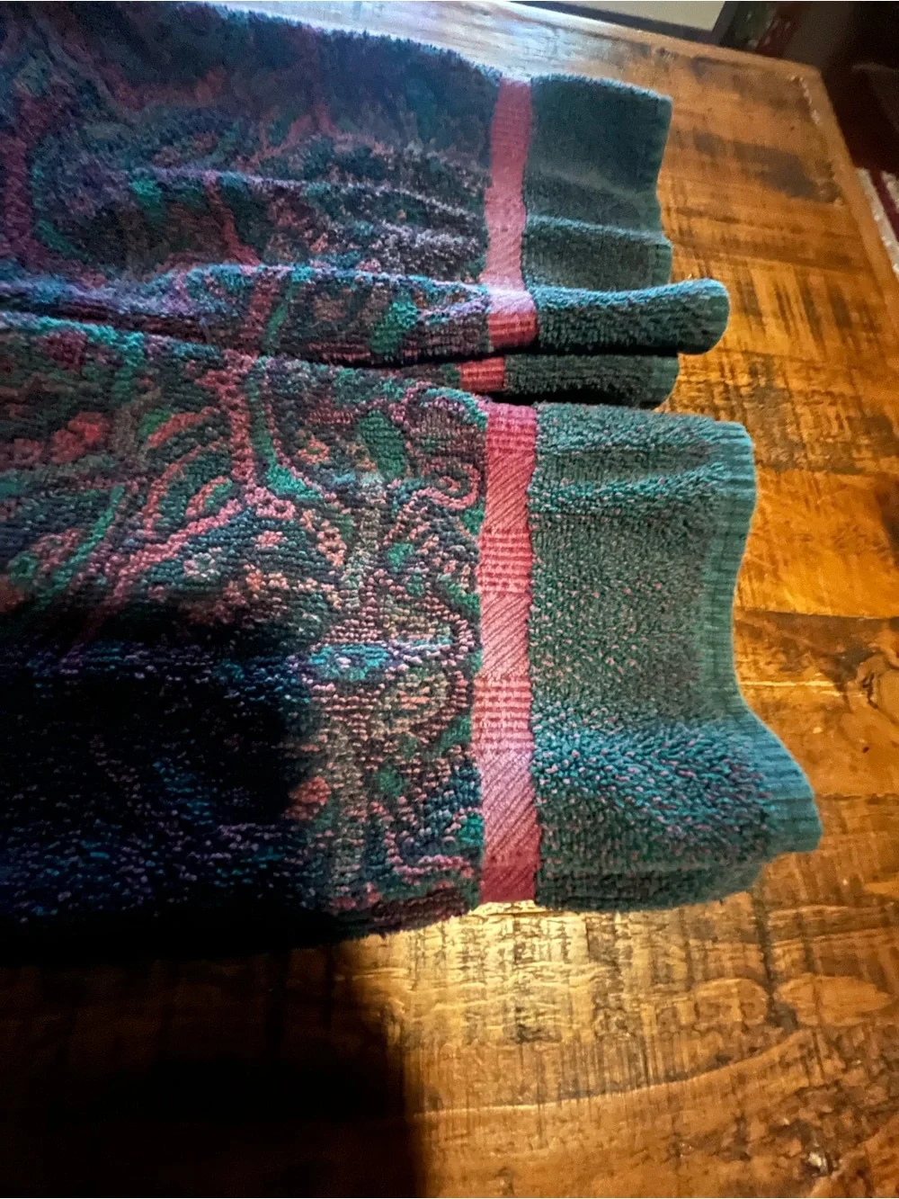 Vintage Fieldcrest Paisley hand towel   in Teal & Plum